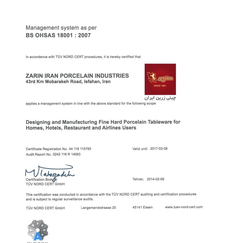 BS OHSAS 18001 : 2007 Certificate - TUV NORD CERT GmbH