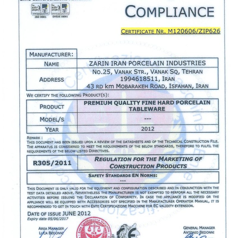 CE Certificate of Compliance - Entre Certificazione Maccine S.R.L.